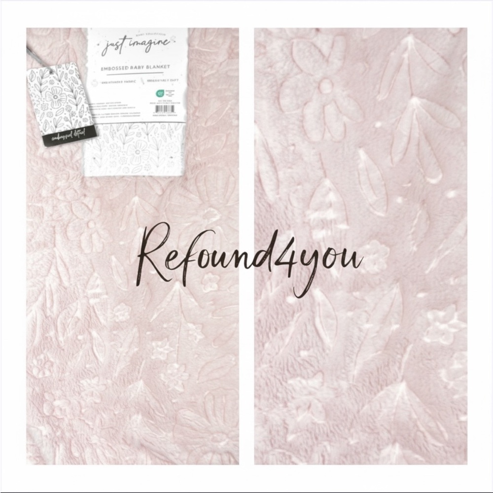 Just Imagine ‘ Flowers - Embossed’ Baby Blanket. Blush Pink 30“ x 40“ NWT Firm!